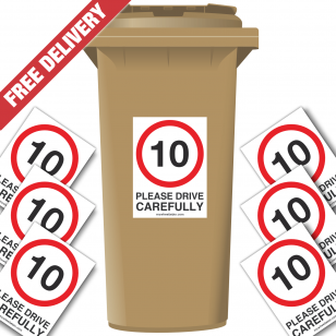 10 mph Please Drive Carefully Speed Reduction Wheelie Bin Stickers